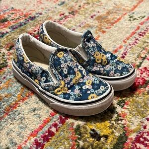 Vans Kids Floral Slip-On Shoes - Blue and Yellow sneakers, size 11